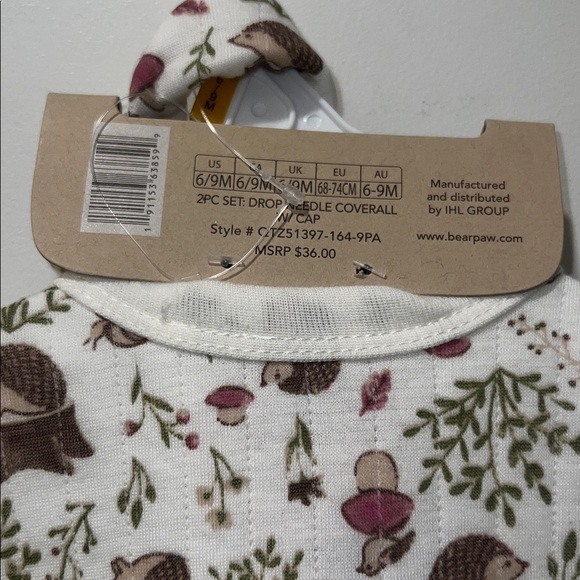 BearPaw Kids Floral Footie - Cream and Brown NWT 6-9 months - Picture 6 of 8